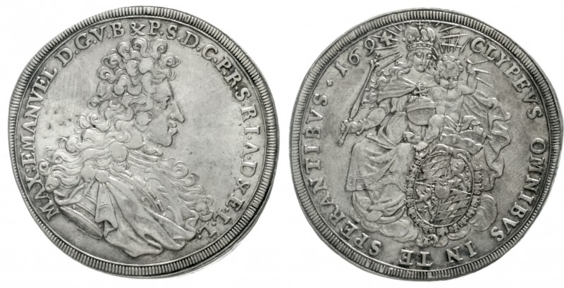 Bayern
Maximilian II. Emanuel, 1679-1726
Reichstaler 1694. Brustb. mit langer ...