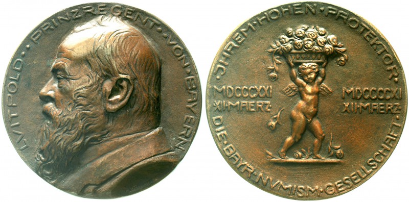 Bayern
Prinzregent Luitpold, 1886-1912
Bronzegussmedaille 1911 v. Hans Schwege...