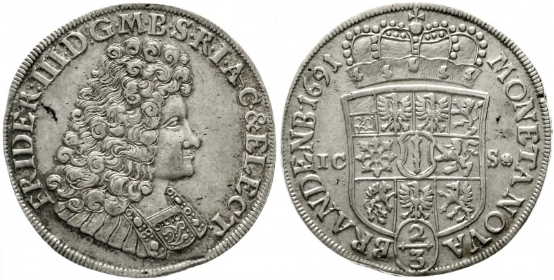 Brandenburg/Preußen
Friedrich III., 1688-1701
2/3 Taler 1691 ICS Magdeburg. gu...