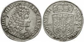 Brandenburg/Preußen
Friedrich III., 1688-1701
2/3 Taler 1691 ICS Magdeburg. gutes sehr schön, kl. Schrötlingsfehler