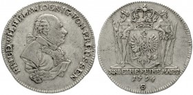 Brandenburg/Preußen
Friedrich Wilhelm II., 1786-1797
2/3 Taler 1794 S, Schwabach. Für Ansbach Bayreuth.
sehr schön