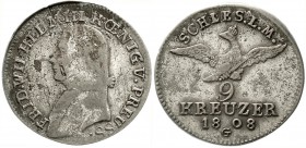 Brandenburg/Preußen
Friedrich Wilhelm III., 1797-1840
9 Kreuzer 1808 G, Glatz, für Schlesien.
schön/sehr schön