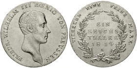 Brandenburg/Preußen
Friedrich Wilhelm III., 1797-1840
Taler 1814 A, Berlin. vorzüglich