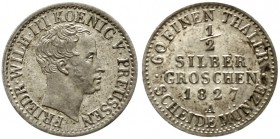 Brandenburg/Preußen
Friedrich Wilhelm III., 1797-1840
1/2 Silbergroschen 1827 A. fast Stempelglanz, Patina
