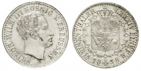 Brandenburg/Preußen
Friedrich Wilhelm III., 1797-1840
1/6 Taler 1838 A. fast Stempelglanz, Prachtexemplar