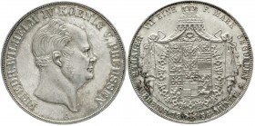 Brandenburg/Preußen
Friedrich Wilhelm IV., 1840-1861
Vereinsdoppeltaler 1856 A. fast Stempelglanz, winz. Randfehler, Prachtexemplar mit herrlicher P...
