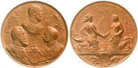 Brandenburg/Preußen
Wilhelm II., 1888-1918
Bronzemedaille 1895 von Herter und Schultz, a.d. Vollendung des Nord-Ostsee-Kanals. Brb. Wilhelm I., II. ...