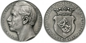 Brandenburg/Preußen
Wilhelm II., 1888-1918
Silbermedaille 1913 von Oertel. 27. Sächs. Prov.-Bundesschiessen in Delitzsch unter seinem Protektorat. 4...