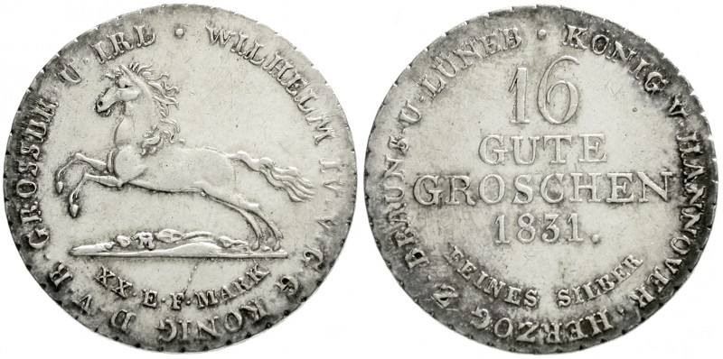 Braunschweig-Calenberg-Hannover
Wilhelm IV., 1830-1837
16 Gute Groschen 1831. ...