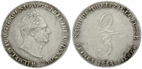 Braunschweig-Calenberg-Hannover
Wilhelm IV., 1830-1837
2/3 Taler 1834 A. Kettenrand
gutes sehr schön, selten