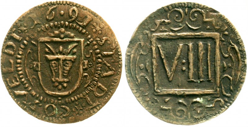 Coesfeld
Kupfer VIII Pfennig 1691. sehr schön/vorzüglich
Exemplar der Slg. Hor...