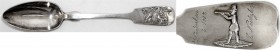 Danzig, Stadt
Suppenlöffel Silber (12-lötig), graviert 1874 und 1902. Griff mit aufgelegtem Danziger Stadtwappen und einem Schützen. Länge 23,6 cm; 5...