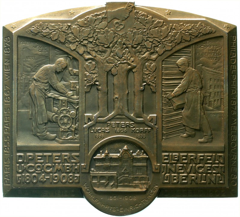Elberfeld, Stadt
Eins. Bronzeplakette 1908 unsign. Auf über 100 J. Firmen- u. S...