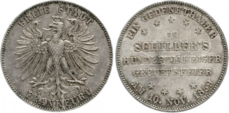 Frankfurt-Stadt
Vereinstaler 1859. Schillers 100 J. Geburtstag.
fast Stempelgl...