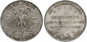 Frankfurt-Stadt
Vereinstaler 1859. Schillers 100 J. Geburtstag.
fast Stempelglanz/Erstabschlag, herrliche Patina