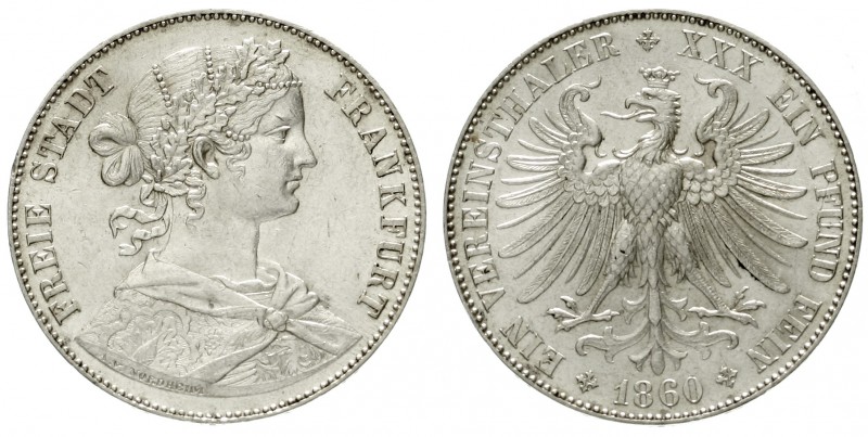Frankfurt-Stadt
Vereinstaler 1860. Franconia mit Schleife.
gutes vorzüglich