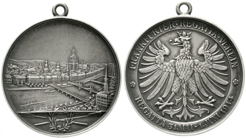 Frankfurt-Stadt
Tragb. Silber-Preismedaille 1914 d. Frankfurter-Regatta-Vereins...