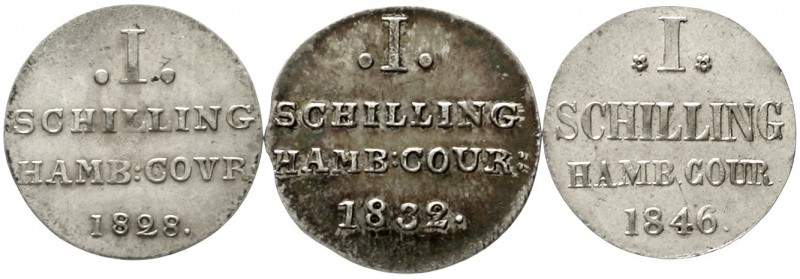 Hamburg-Stadt
3 Stück: Schilling 1828, 1832, 1846.
vorzüglich/Stempelglanz
