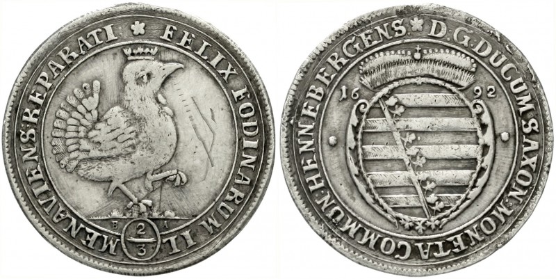 Henneberg, Grafschaft
Gemeinschaftsprägungen, 1691-1702
2/3 Taler 1692, Ilmena...