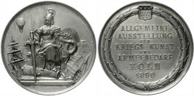 Köln-Stadt
Versilb. Bronzemedaille 1890 v. Lauer a.d. Allgem. Ausst. f. Kriegs-Kunst u. Armeebedarf. 60 mm.
vorzüglich