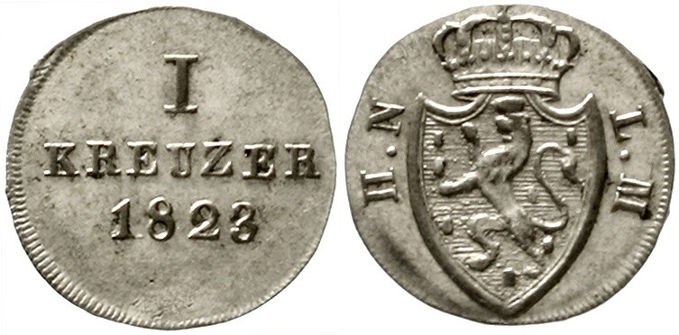 Nassau
Wilhelm, 1816-1839
Kreuzer 1823. fast Stempelglanz