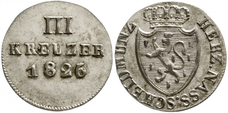 Nassau
Wilhelm, 1816-1839
3 Kreuzer 1826. gutes vorzüglich