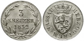 Nassau
Wilhelm, 1816-1839
3 Kreuzer 1832. fast Stempelglanz