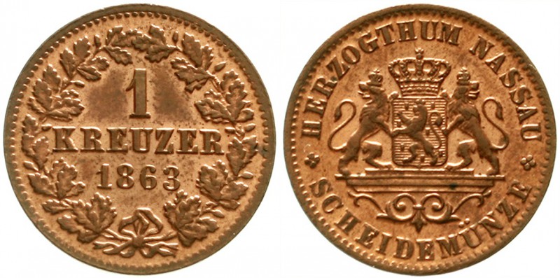 Nassau
Adolph, 1839-1866
Kreuzer 1863. fast Stempelglanz