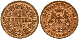Nassau
Adolph, 1839-1866
Kreuzer 1863. fast Stempelglanz