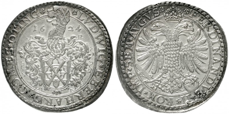 Öttingen
Ludwig Eberhard, 1622-1634
Taler 1624. Hundewappen/Doppelkopfadler.
...