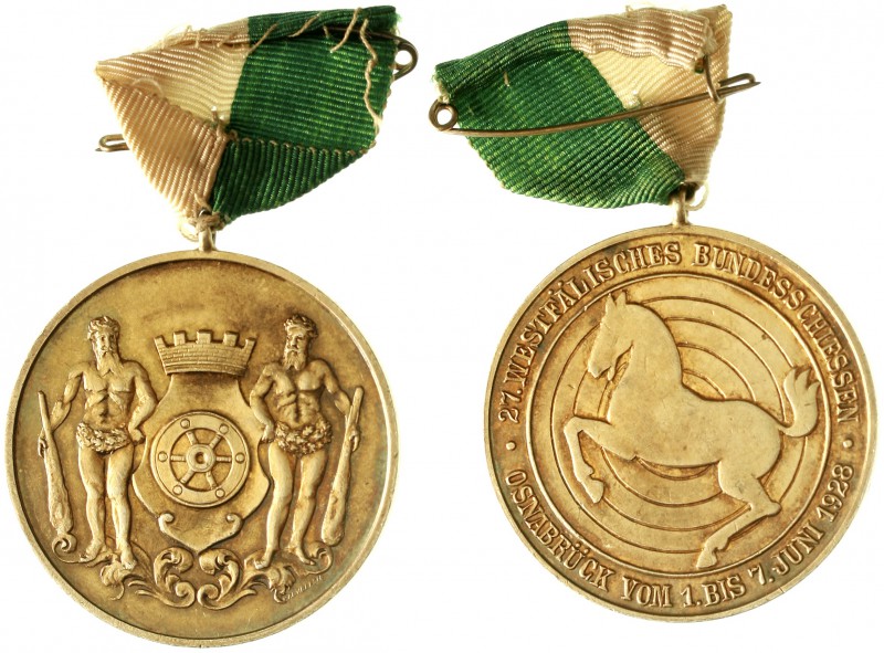 Osnabrück-Stadt
Tragb. vergoldete Silbermedaille am Band 1928 a.d. 27. Westf. B...