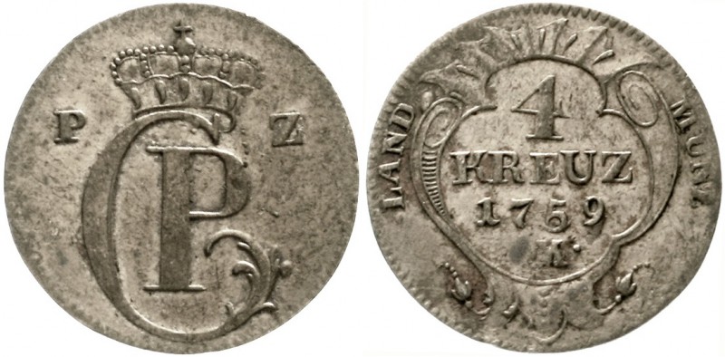 Pfalz-Birkenfeld-Zweibrücken
Christian IV., 1735-1775
4 Kreuzer 1759, Mzm. Jos...