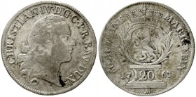 Pfalz-Zweibrücken
Christian IV., 1735-1775
20 Kreuzer 1763 M. sehr schön, sehr selten