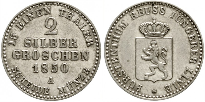 Reuss-jüngere Linie zu Schleiz
Heinrich LXII., 1818-1854
2 Silbergroschen 1850...