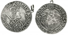 Sachsen-Kurfürstentum
Friedrich III., Johann und Georg, 1507-1525
Klappmützentaler o.J. Annaberg. Umschriftenvar.
sehr schön, Henkelspur und alter ...
