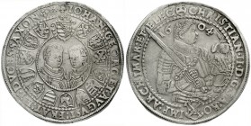 Sachsen-Albertinische Linie
Christian II., Johann Georg I. und August, 1602-1611
Reichstaler 1604 Dresden. sehr schön, Felder leicht geglättet