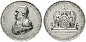 Sachsen-Albertinische Linie
Friedrich August I., 1806-1827
Silbermedaille 1818 von Hoeckner. A.d. 50j. Regierungsjubiläum. Am alten Henkel. 40 mm, 2...