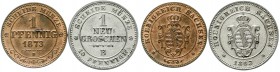 Sachsen-Albertinische Linie
Johann, 1854-1873
2 Stück: 1 Pfennig 1873 B und 1 Neugroschen 1863 B. beide fast Stempelglanz