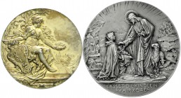 Sachsen-Albertinische Linie
Albert, 1873-1902
2 Stück: altvergoldete Silbermedaille 1897 von Lauer. Sächs.-Thüring. Ind.- und Gewe.-Ausst. zu Leipzi...