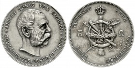 Sachsen-Albertinische Linie
Albert, 1873-1902
Silbermedaille 1902 von Henze, auf seinen Tod. 33 mm; 18,94 g. Rudolph 602.
vorzüglich, berieben