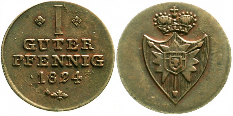 Schaumburg-Lippe
Georg Wilhelm, allein, 1807-1860
1 Guter Pfennig 1824. vorzüg...