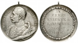 Soest-Stadt
Tragbare Silbermedaille 1906. IV. Preis d. Krieger- u. Landwehrvereins Soest. Öse, 33,8 mm, 13,69 g.
vorzüglich