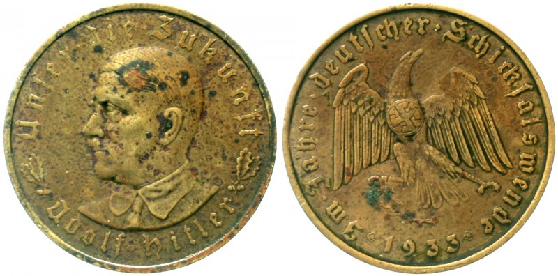 Drittes Reich
Bronzemedaille 1933 auf die Machtergreifung. Büste Hitlers l./Adl...