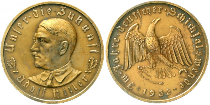 Drittes Reich
Bronzemedaille 1933 auf die Machtergreifung. Büste Hitlers l./Adl...