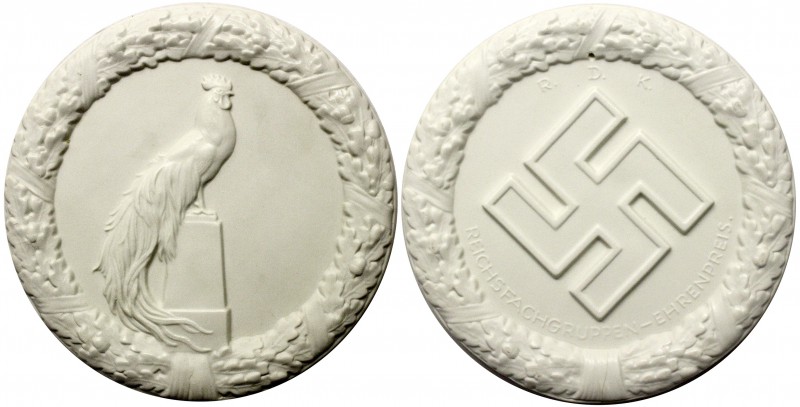 Drittes Reich
Weiße Porzellan-Ehrenpreismedaille o.J. (evtl. 1934) der Reichsfa...