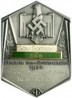 Drittes Reich
Hexagonale, eins., teilemaill. Preisplakette 1936 von H.Aurich (Dresden). DKB Gau Sachsen dem Sieger W. Habich im Mannschafts-Kegeln. O...