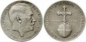 Drittes Reich
Silbermedaille 1939 von Hanisch-Concee, a.d. ersten Jahrestag der Eingliederung Österreichs zum Deutschen Reich. Kopf Hitler r., links ...