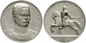 Erster Weltkrieg
Silbermedaille 1914-1915, Generalfeldmarschall v. Mackensen. Brb. v.v./DURCHHALTEN, Ritter zu Pferd; 33 mm, 17,56 g.
gutes vorzügli...