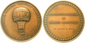 Luftfahrt und Raumfahrt
Bronze-Verdienstmedaille o.J. (Fonson/Brüssel) a.d. Int. Akademie f. Luftfahrtmedizin. Montgolfiere. / Schrift. 70 mm.
vorzü...