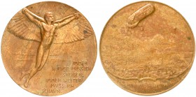 Luftfahrt und Raumfahrt
Bronzemedaille 1899 von Jodan a.d. Allg. dt. Sportausst. München. Ikarus fliegt der Sonne entgegen/Fesselballon über München....